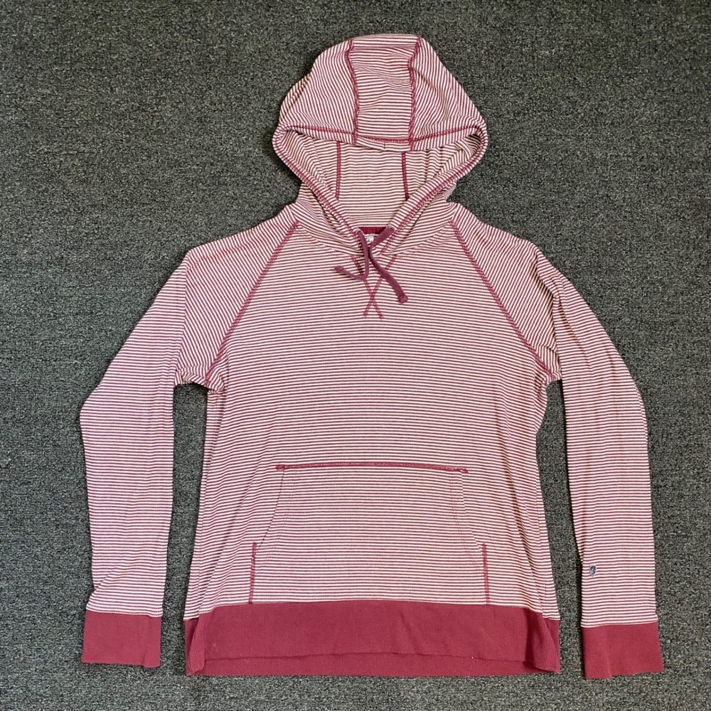 Kuhl Stria Hoodie Striped Red White Womens Large Pullover Outdoor Hiking Gorp
